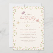 小さな蝶が彼女の方法の女の子の赤ちゃんシャワー 招待状 (正面)