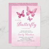 小さな蝶が彼女の方法の女の子の赤ちゃんシャワー 招待状 (正面/裏面)