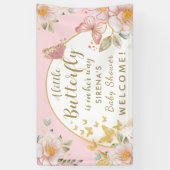 小さな蝶が彼女の方法の女の子の赤ちゃんシャワー 横断幕 (縦)