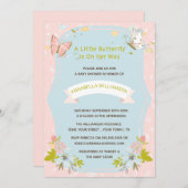 小さな蝶が彼女の方法ベビーシャワーInv 招待状 (正面/裏面)