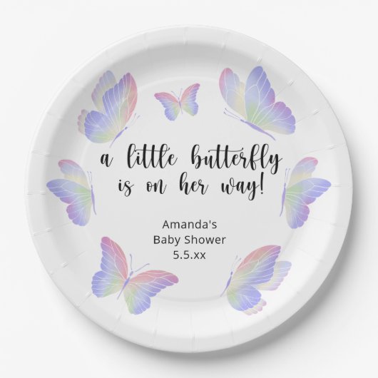 小さな蝶が彼女の途中で赤ちゃんシャワー ペーパープレート (正面)