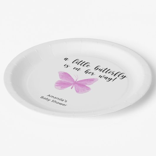小さな蝶が彼女の途中で赤ちゃんシャワー ペーパープレート (アングル)