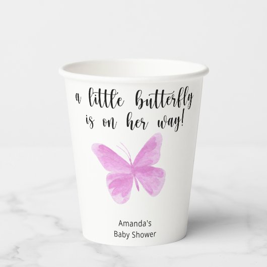 小さな蝶が彼女の途中で赤ちゃんシャワー 紙コップ (裏面)
