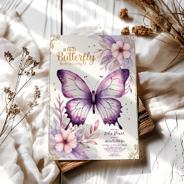 小さな蝶が彼女の道にある赤ちゃんシャワー金ゴールド 招待状