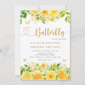 小さな蝶が彼女の道にある赤ちゃんシャワー金ゴールド 招待状 (正面)