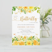 小さな蝶が彼女の道にある赤ちゃんシャワー金ゴールド 招待状 (スタンド正面)