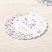 小さな蝶が彼女の道にかわいい赤ちゃんシャワー ペーパーコースター (アングル)