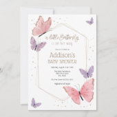 小さな蝶が彼女の道に赤ちゃんシャワー 招待状 (正面)
