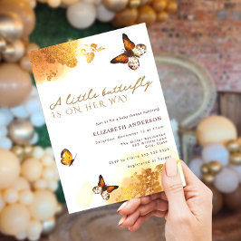 小さな蝶が彼女の道に金ゴールド 招待状