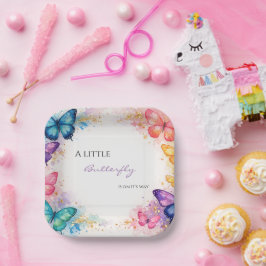 小さな蝶が舞う グリッター ベイビー シャワーの招待状 ペーパープレート