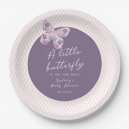 小さな蝶が赤ちゃんのシャワーを途中にある ペーパープレート (正面)