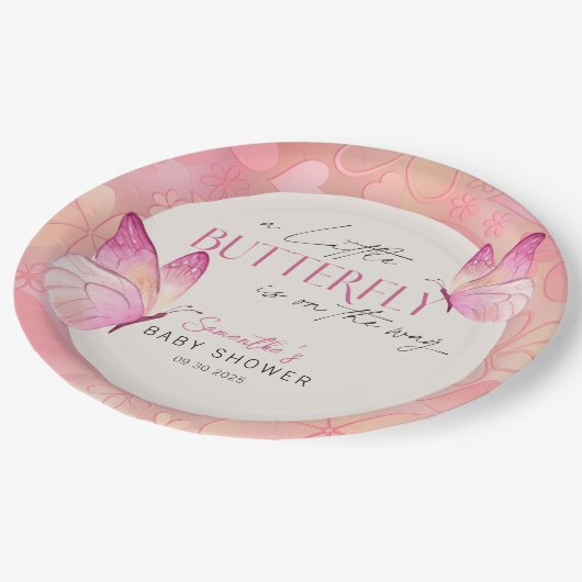 小さな蝶が赤ちゃんのシャワーを途中にある ペーパープレート (アングル)