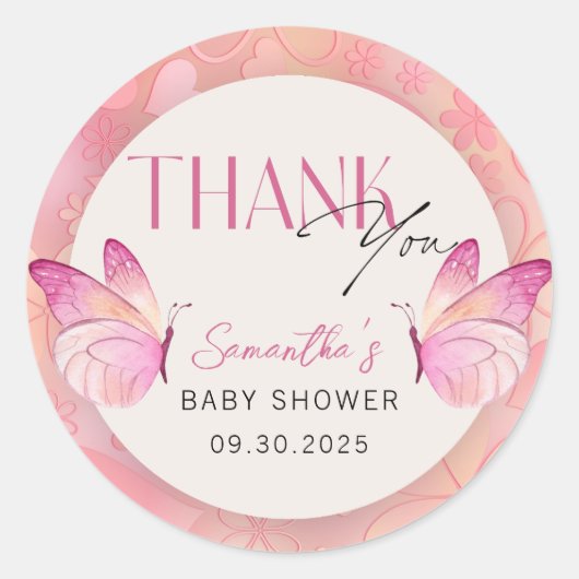小さな蝶が赤ちゃんのシャワーを途中にある ラウンドシール (正面)