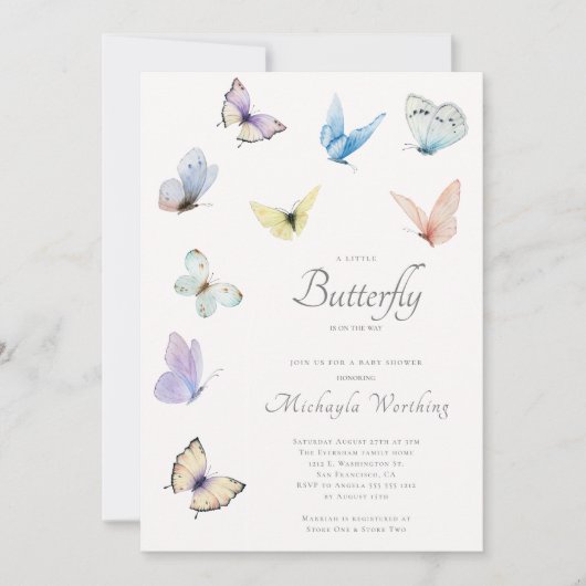 小さな蝶が赤ちゃんのシャワーを途中にある 招待状 (正面)