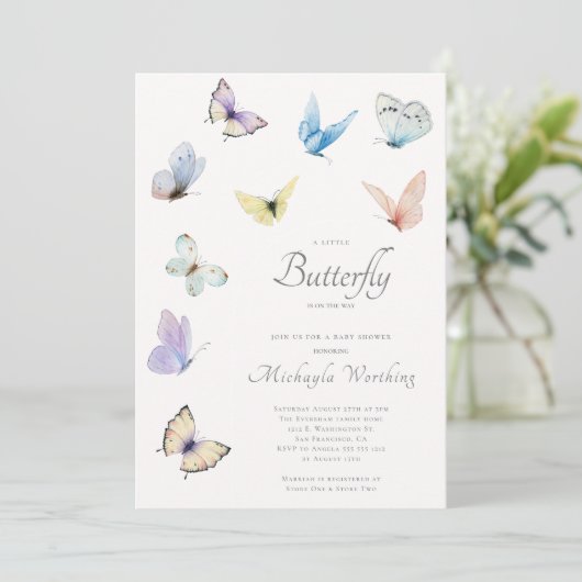 小さな蝶が赤ちゃんのシャワーを途中にある 招待状 (スタンド正面)