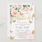 小さな蝶が赤ちゃんシャワーの途中にある 招待状 (正面)