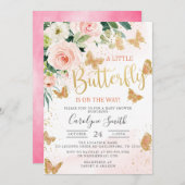 小さな蝶が赤ちゃんシャワーの途中にある 招待状 (正面/裏面)