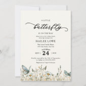 小さな蝶が赤ちゃんシャワーの途中にある 招待状 (正面)
