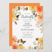 小さな蝶が赤ちゃんシャワーの途中にある 招待状 (正面/裏面)