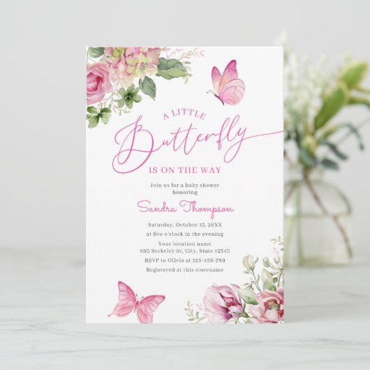 小さな蝶が赤ちゃんシャワーの途中にある 招待状 (スタンド正面)