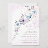 小さな蝶が赤ちゃんシャワーの途中にある 招待状 (正面)