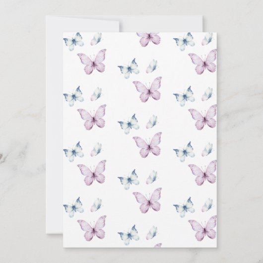 小さな蝶が赤ちゃんシャワーの途中にある 招待状 (裏面)