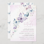 小さな蝶が赤ちゃんシャワーの途中にある 招待状 (正面/裏面)