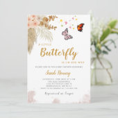 小さな蝶が途中にあるフローラの赤ちゃんシャワー 招待状 (スタンド正面)
