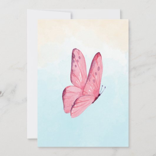 小さな蝶が途中にあるフローラの赤ちゃんシャワー 招待状 (裏面)