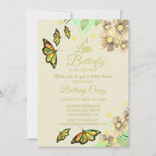 小さな蝶が途中にあるフローラベビー小麦 招待状 (正面)