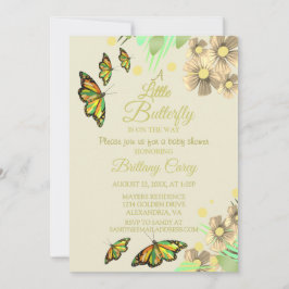 小さな蝶が途中にあるフローラベビー小麦 招待状