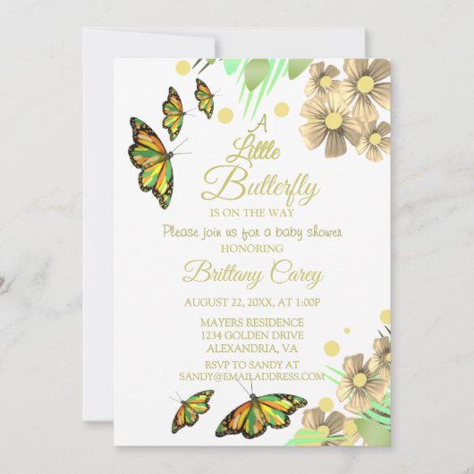 小さな蝶が途中にあるフローラベビーShowe 招待状 (正面)