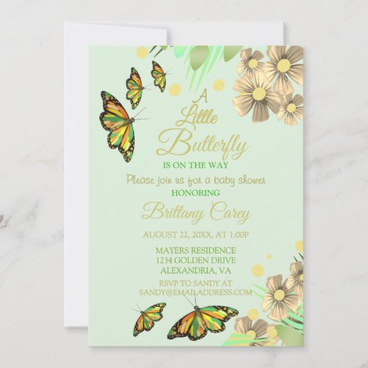 小さな蝶が途中にあるフローラベビーShowe 招待状 (正面)