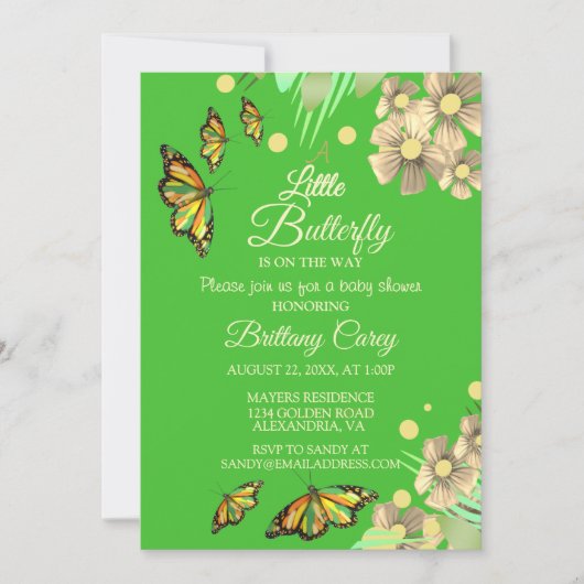 小さな蝶が途中にあるフローラベビーShowe 招待状 (正面)