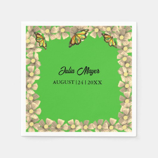 小さな蝶が途中のフローラベビー スタンダードカクテルナプキン (正面)