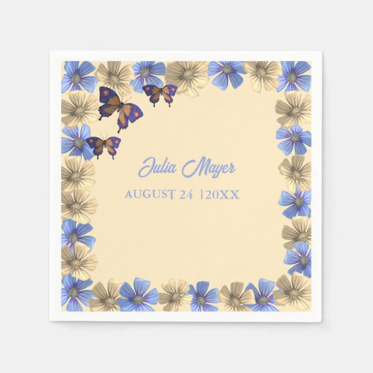 小さな蝶が途中のフローラベビー スタンダードカクテルナプキン (正面)