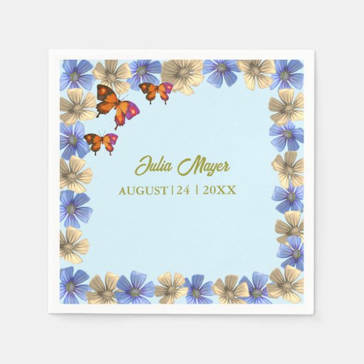 小さな蝶が途中のフローラベビー スタンダードカクテルナプキン (正面)