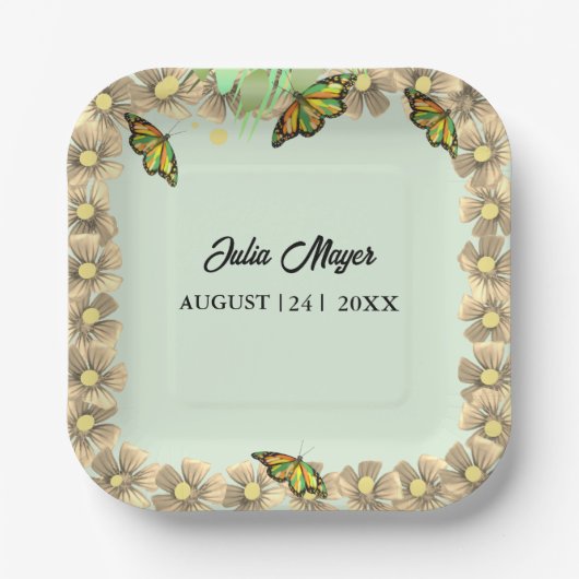 小さな蝶が途中のフローラベビー ペーパープレート (正面)