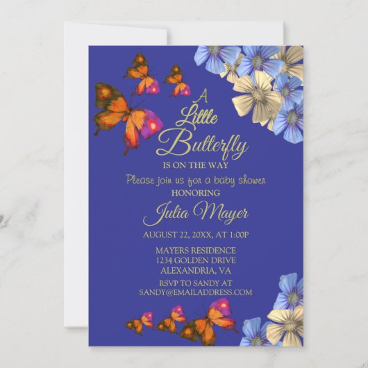 小さな蝶が途中のフローラベビー 招待状 (正面)