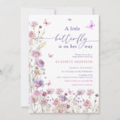 小さな蝶が途中ピンクの薄紫 招待状 (正面)