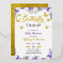 小さな蝶が途中ベビーシャワー金ゴールド 箔招待状