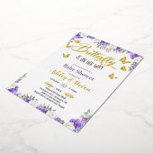 小さな蝶が途中ベビーシャワー金ゴールド 箔招待状 (回転した状態)