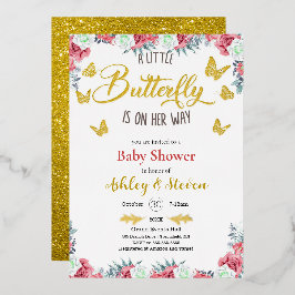 小さな蝶が途中ベビーシャワー金ゴールド 箔招待状