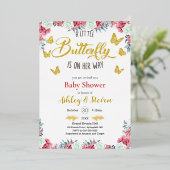小さな蝶が途中ベビーシャワー金ゴールド 箔招待状 (立ち正面)