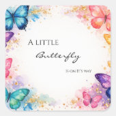 小さな蝶が飛び立つ ベイビーシャワーの招待状 スクエアシール (正面)