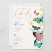 小さな蝶が1歳の誕生日を迎える 招待状 (正面)