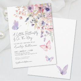 小さな蝶と野の花のベイビーシャワー 招待状