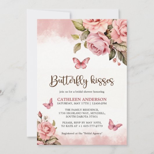 小さな蝶のキスフローラブライダルシャワー 招待状 (正面)