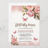 小さな蝶のキスフローラブライダルシャワー 招待状 (正面/裏面)