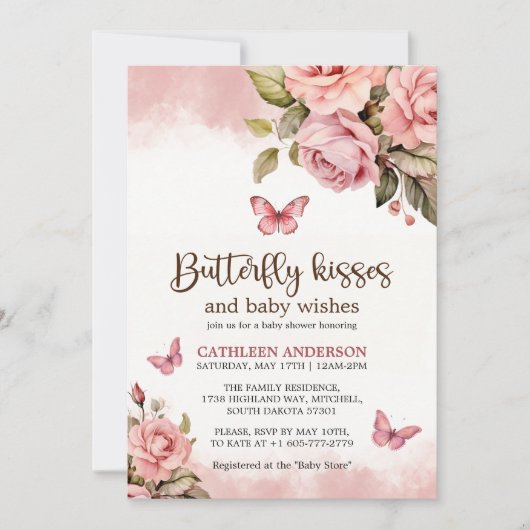 小さな蝶のキスフローラ赤ちゃんシャワー 招待状 (正面)